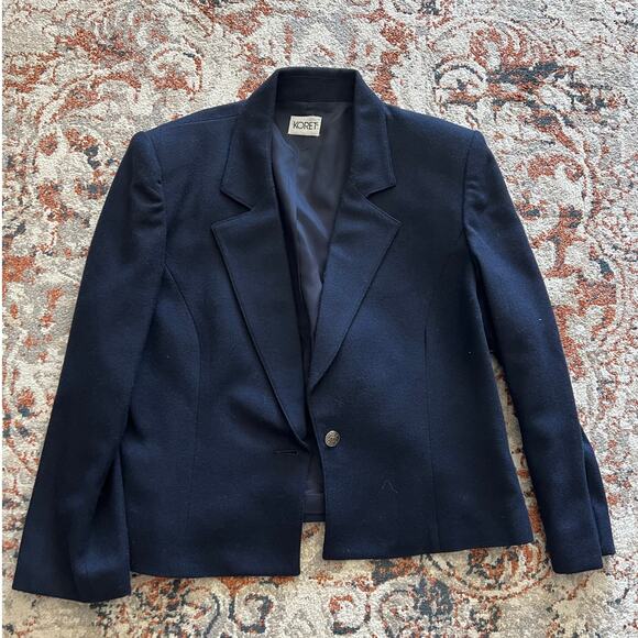 Vintage Koret Navy Blue Wool Blazer Jacket Short Dark Academia Preppy - Picture 8 of 14